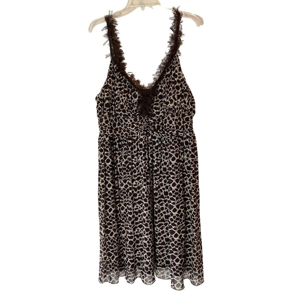 Lane Bryant Leopard Print Mini Dress V-Neck Ruffle Trim Sleeveless Size 16